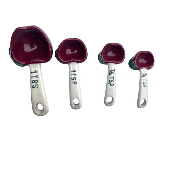 COPY - Apple Themed Ceramic Measuring Cups & Spoons Set With Wooden Stand - Picture 2 of 10